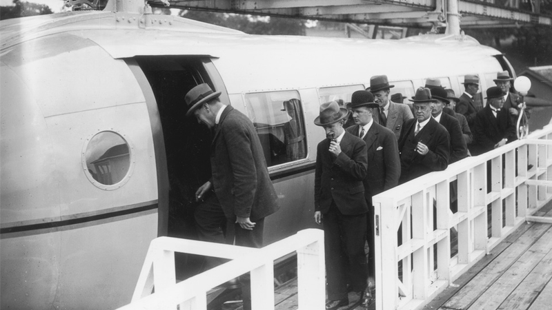 Illustration for article titled This Crazy Propeller-Driven Hanging Monorail Was Once Considered the Future Of Commuting